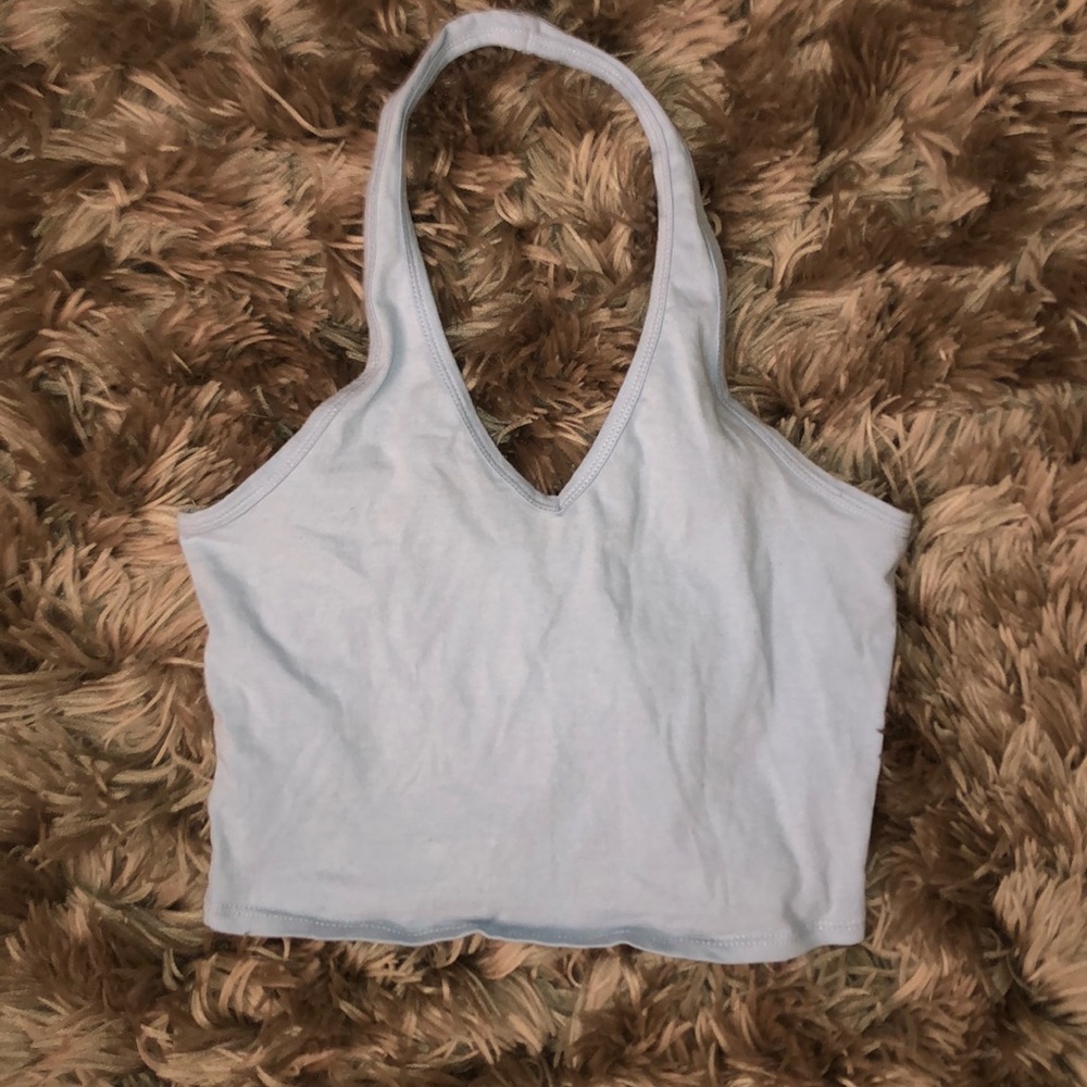 light blue v neck crop top